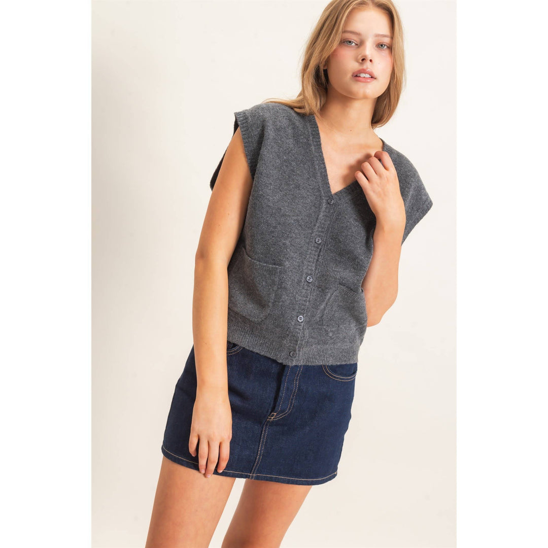 Charcoal Buttoned Sweater Vest