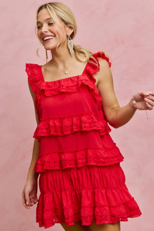 Red Ruffle Tiered Mini Dress