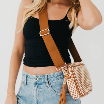 Willow Woven Checkered Brown Crossbody Bag