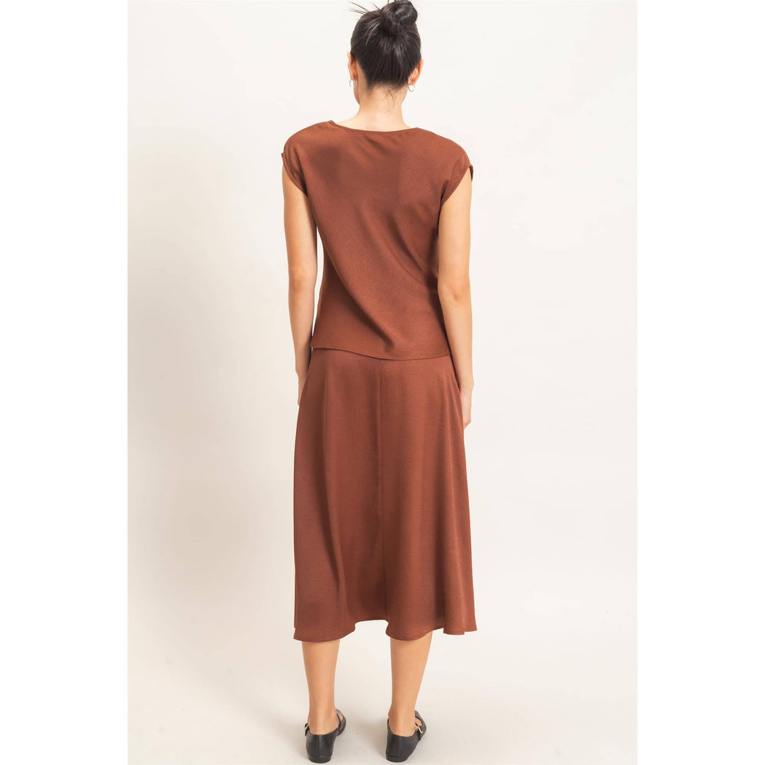 Brown Satin Top & Skirt Set