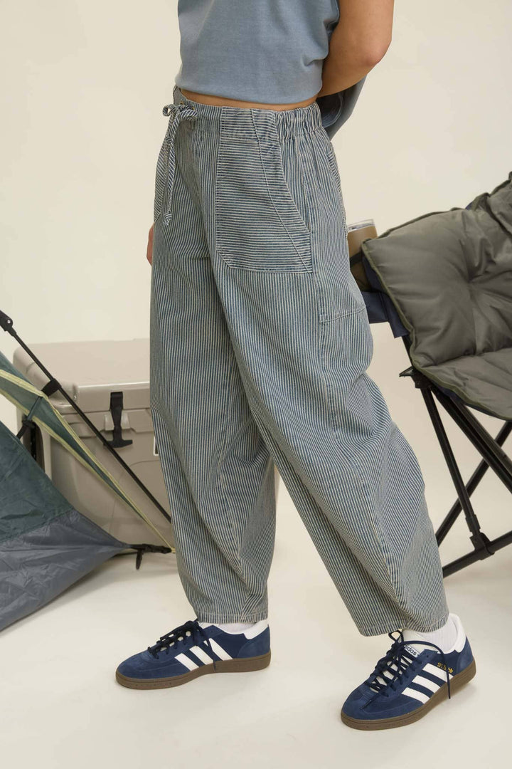 Denim Stripe Parachute Pants
