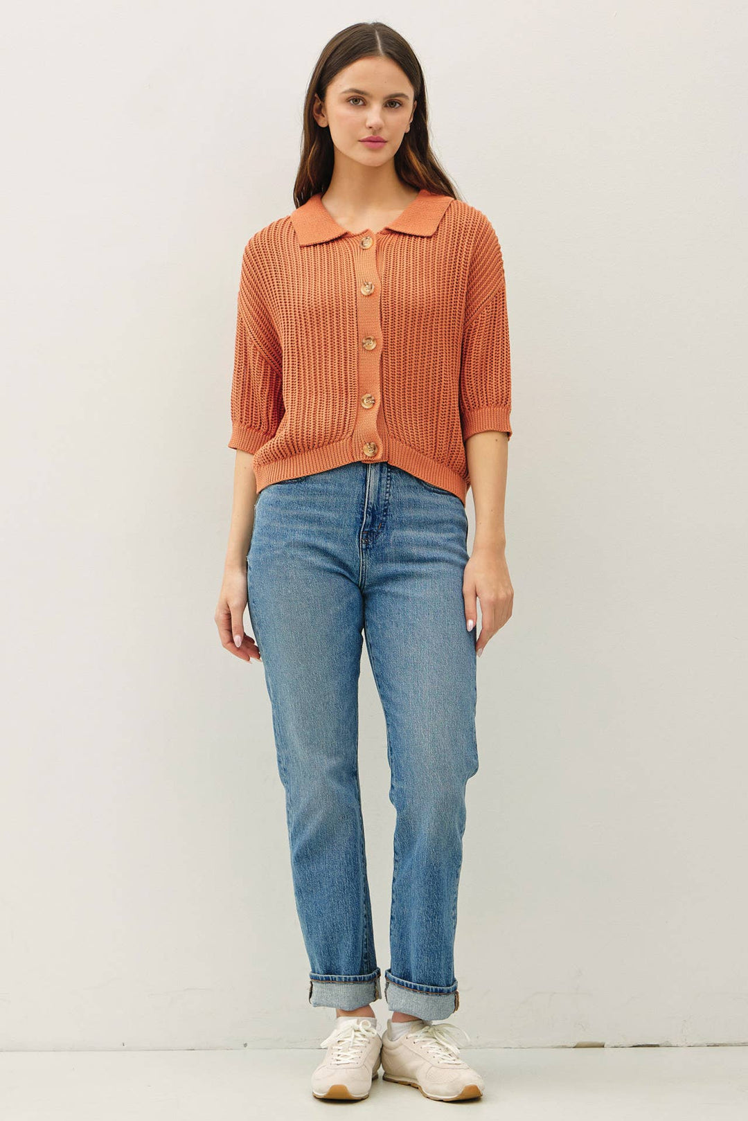 Terracotta Fisherman Cardigan
