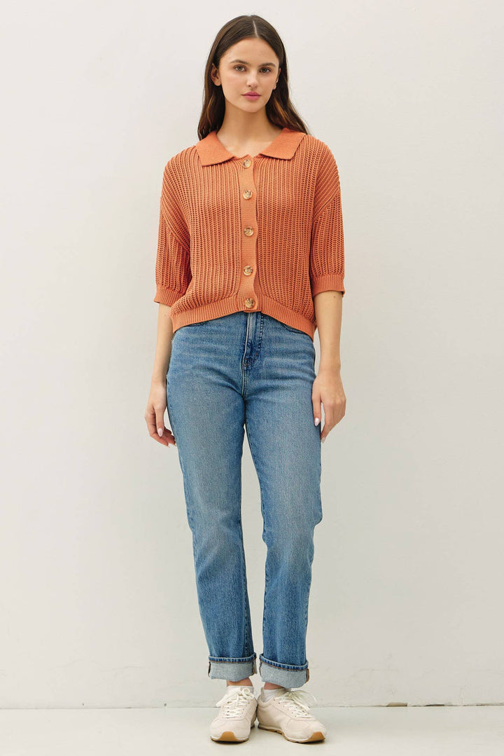 Terracotta Fisherman Cardigan