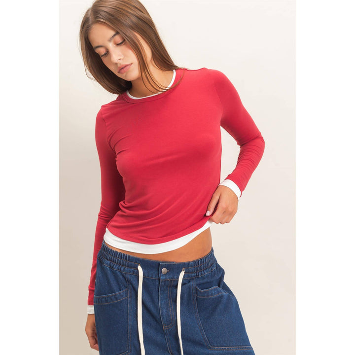 Red Layered Long Sleeve Top