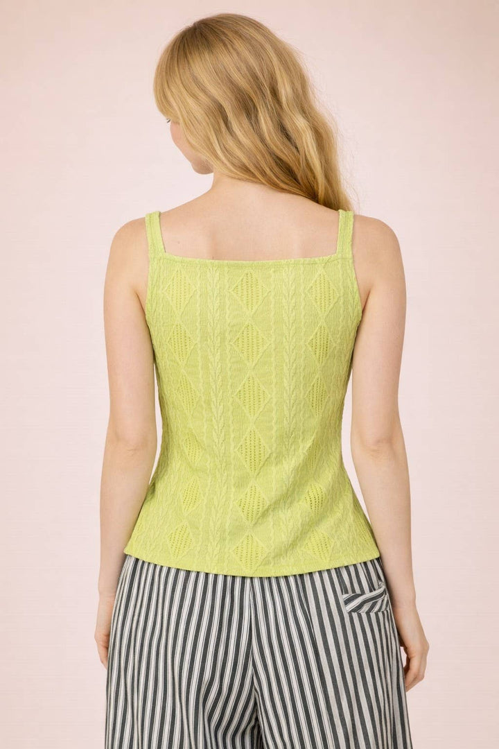 Melon Textured Sleeveless Button Down Top
