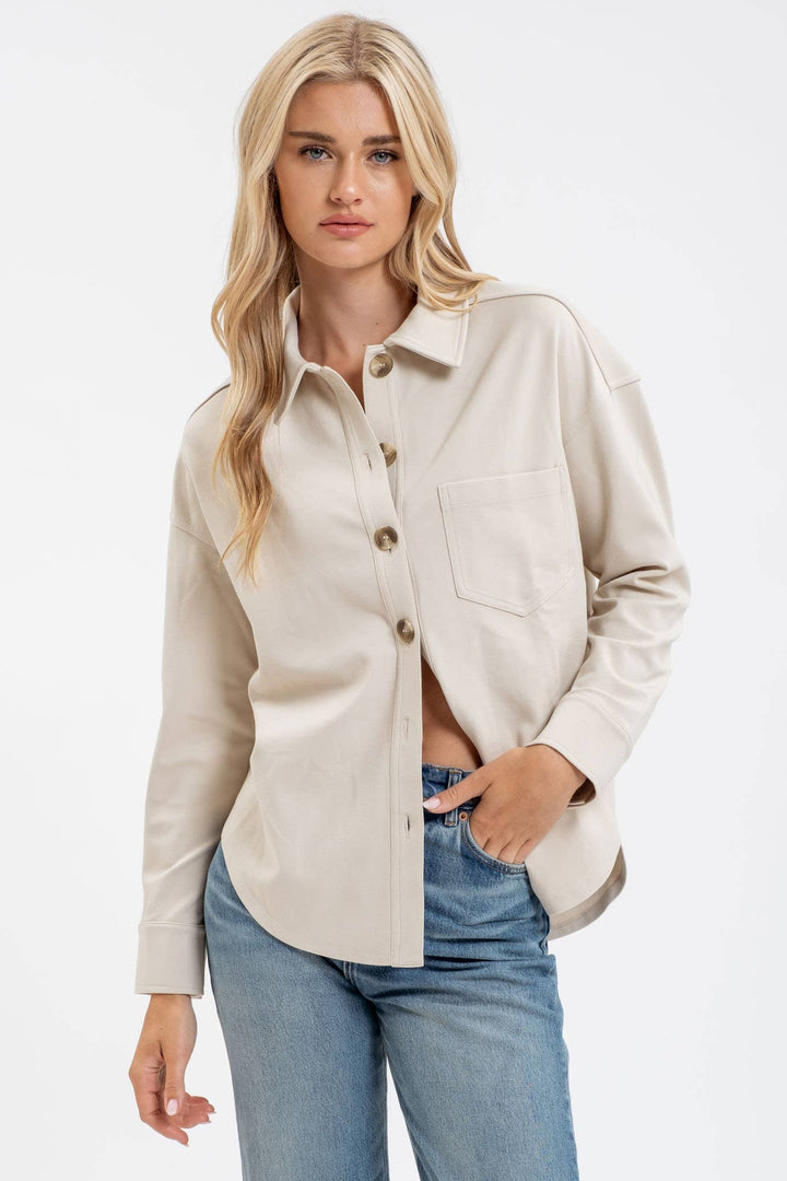 Cream Button Down Shacket