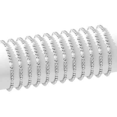 Silver Bead & Pearl Stretch Bracelets