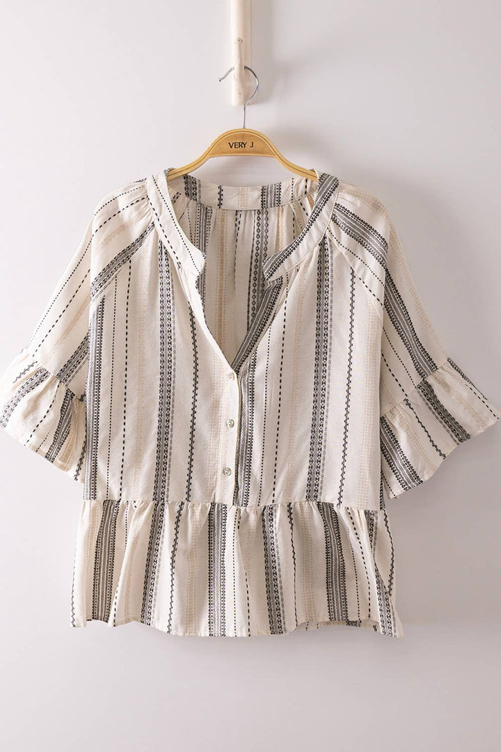 Black Striped Half Bell Sleeve Blouse