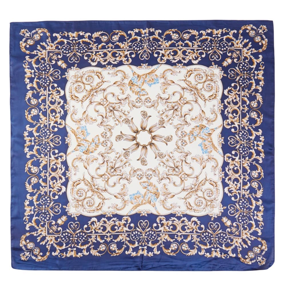 Navy Floral Leaf Scarf