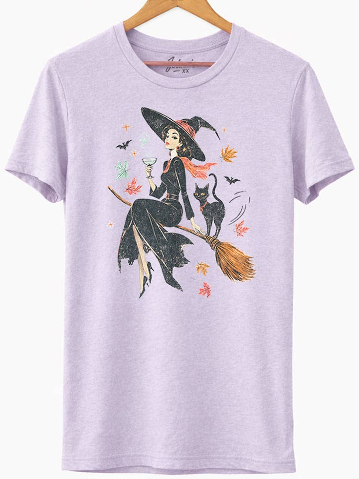 Lilac Witch & Cat Spooky Graphic Tee