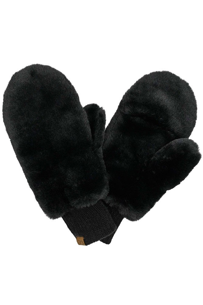 Black CC Faux Fur Mittens