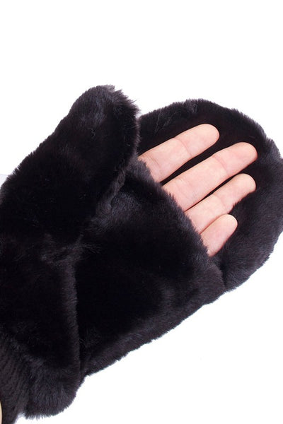 Black CC Faux Fur Mittens