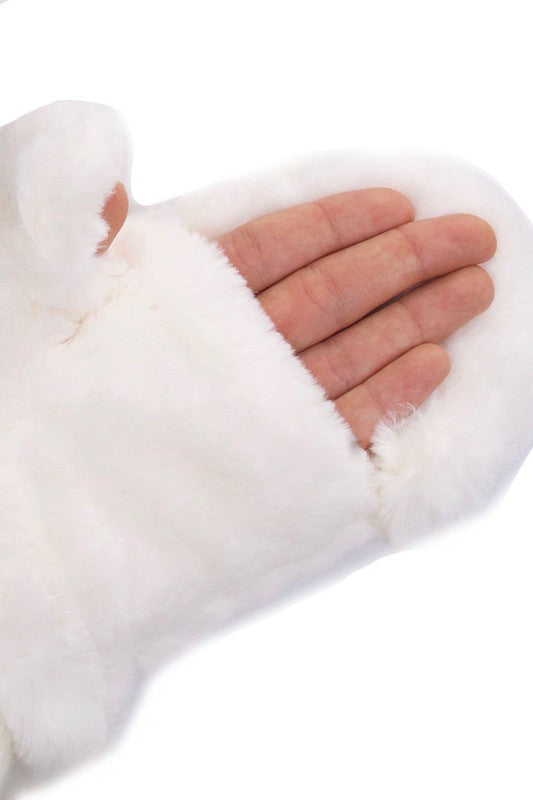 Ivory CC Faux Fur Mittens