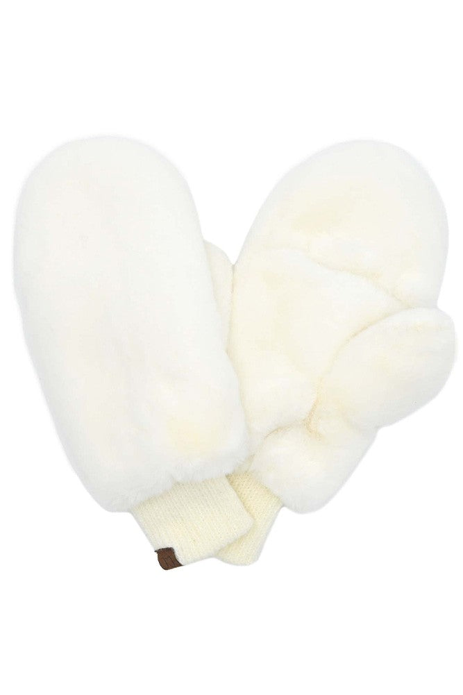 Ivory CC Faux Fur Mittens