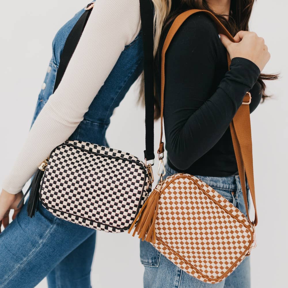 Willow Woven Checkered Brown Crossbody Bag