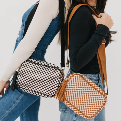 Willow Woven Checkered Brown Crossbody Bag