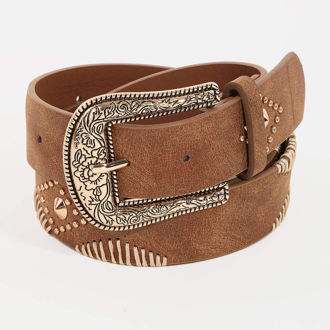 Brown Western Floral Etched Belt