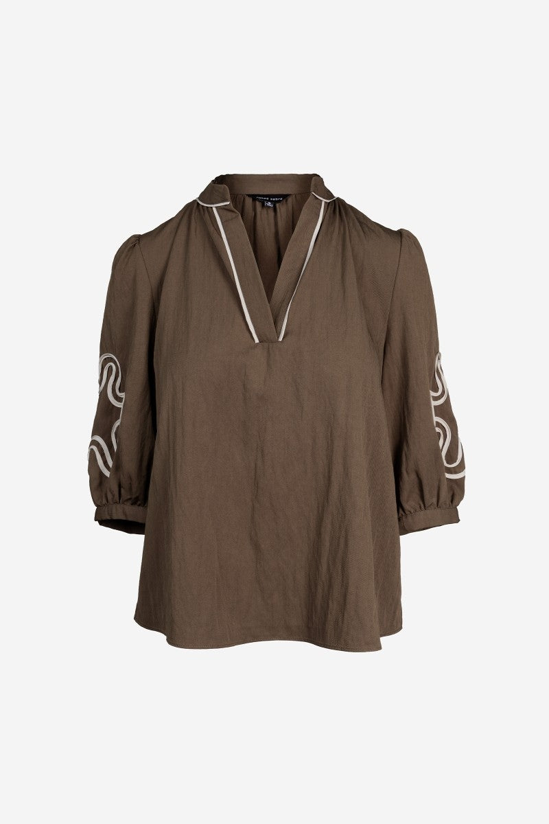 Chocolate Abstract Applique Blouse
