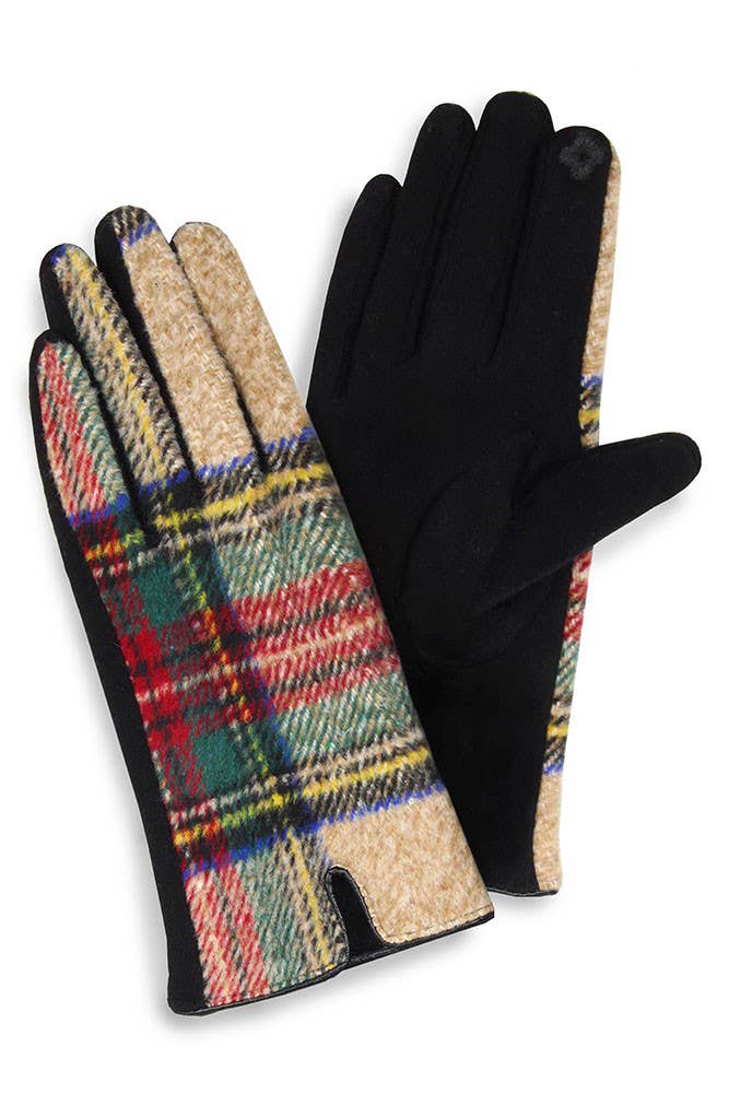 Beige Tartan Plaid Gloves