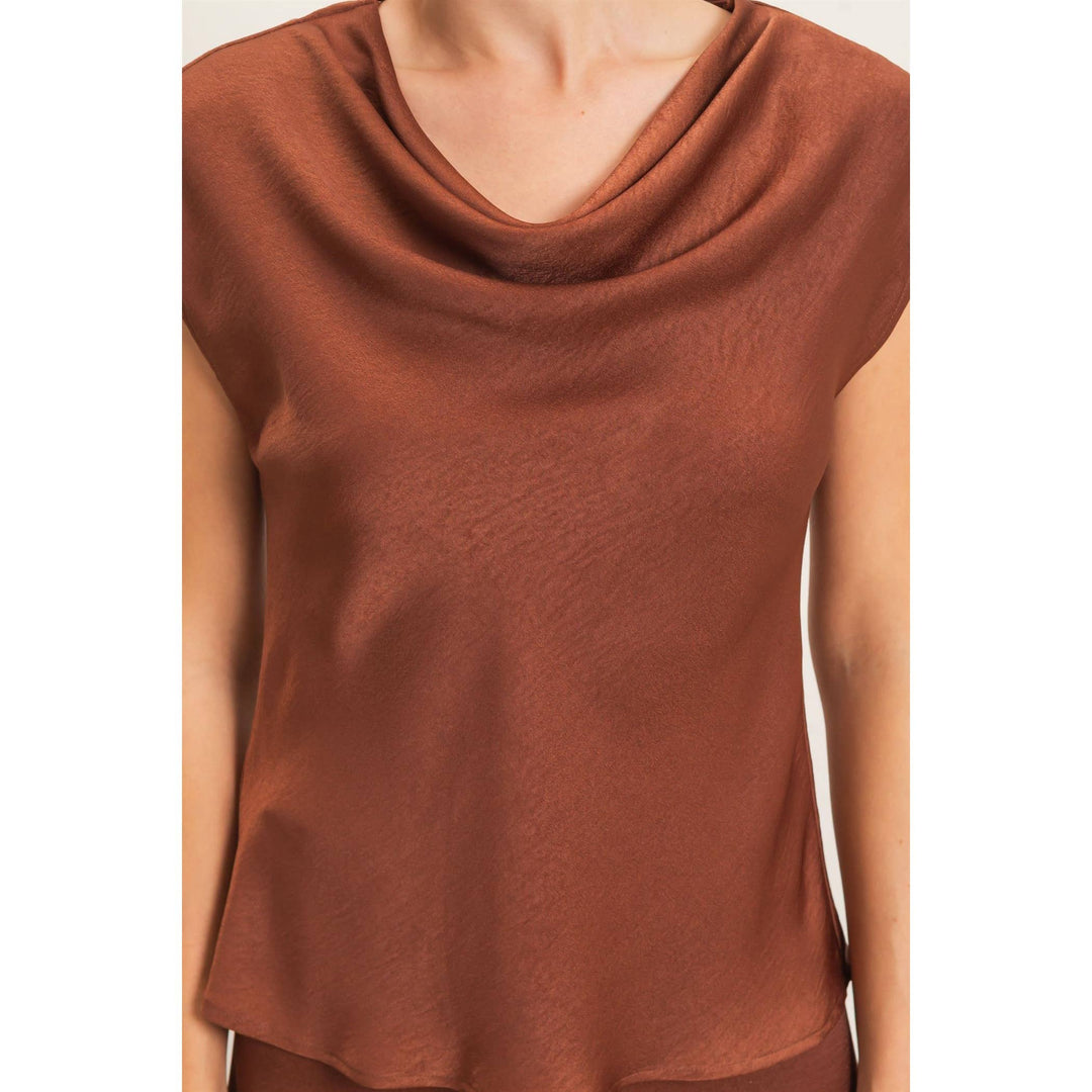 Brown Satin Top & Skirt Set