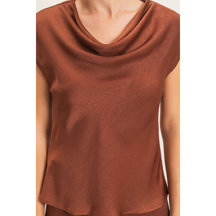 Brown Satin Top & Skirt Set