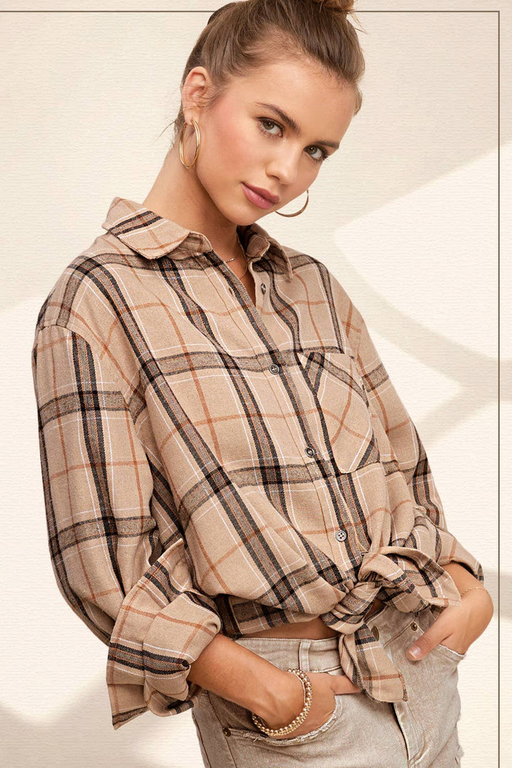 Tan Plaid Button Down Shirt