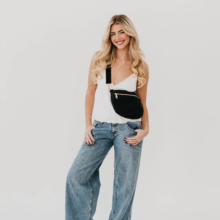 Rachel Black Raffia Bum Bag