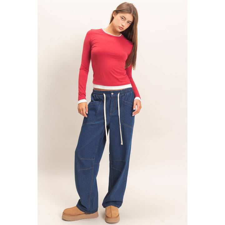 Red Layered Long Sleeve Top