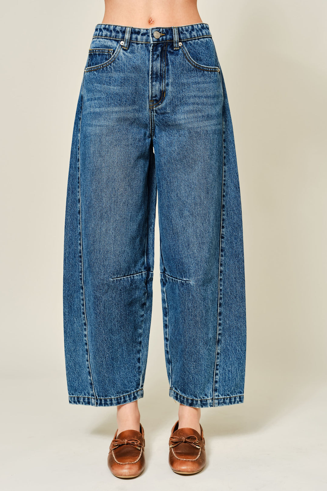 Cropped Denim Barrel Jeans