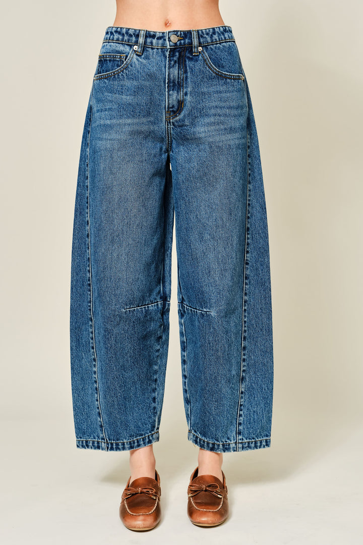 Cropped Denim Barrel Jeans