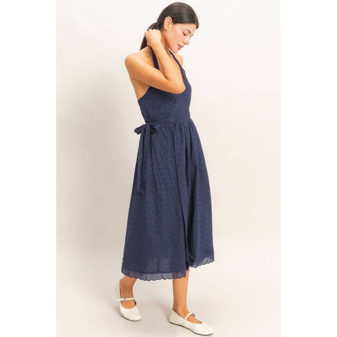 Navy Halter Neck Midi Dress