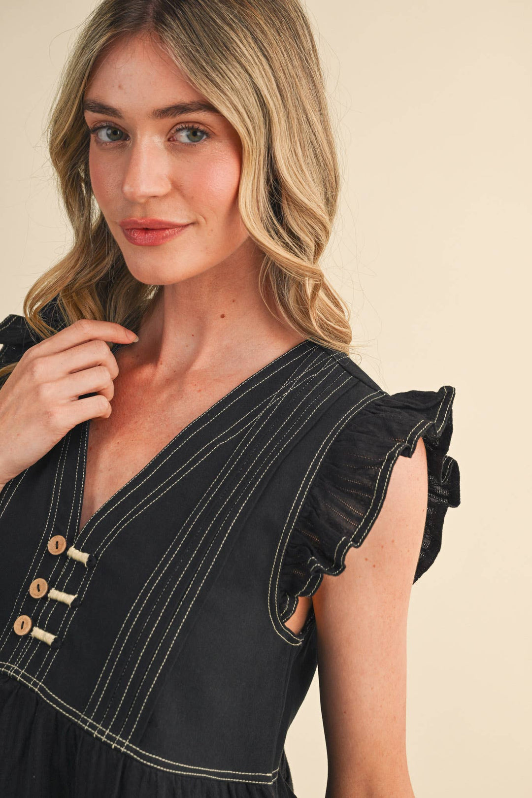 Black Stitch Lace Trim Top