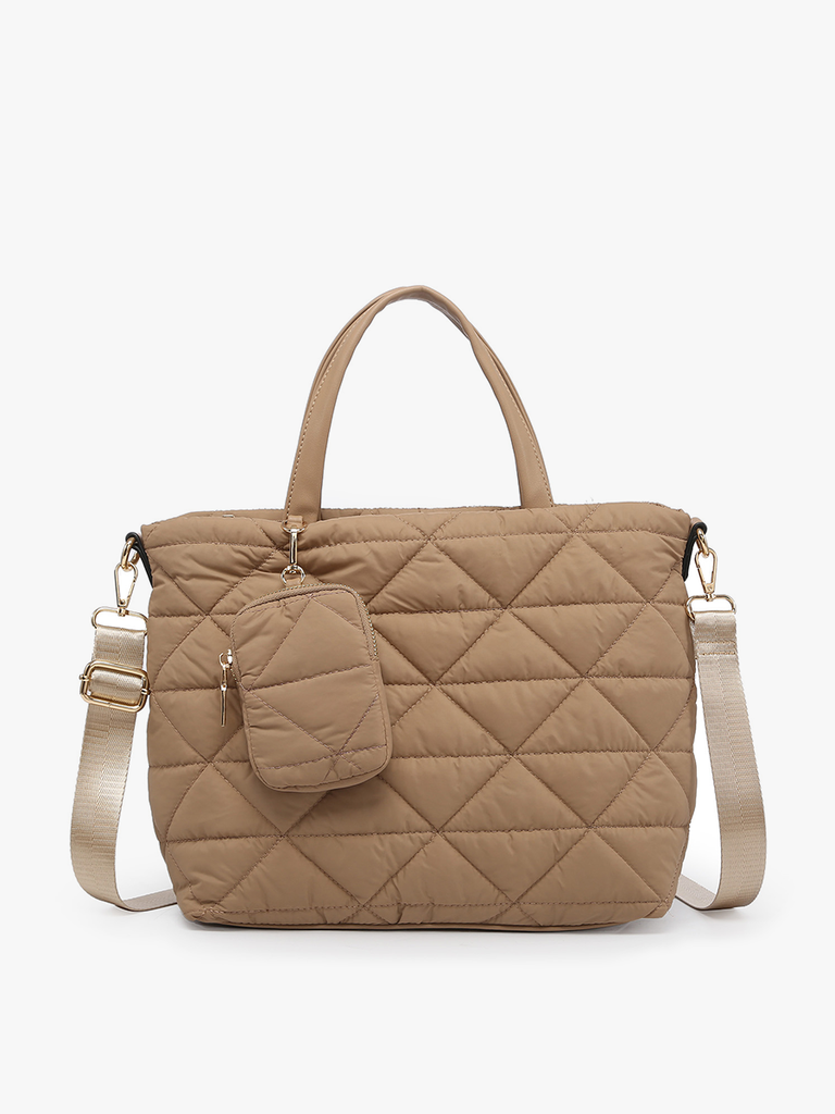 Scout Taupe Quilted Nylon Satchel