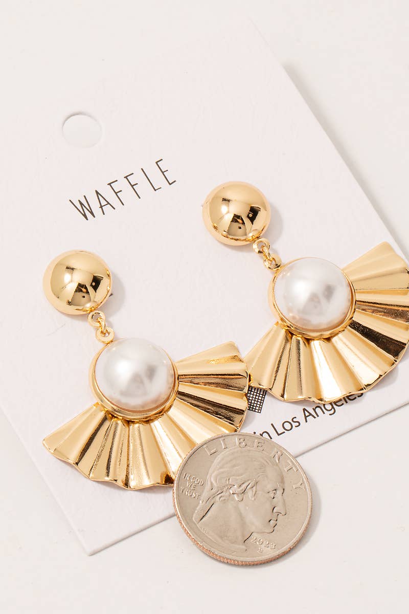 Gold Pearl Stud Fan Earrings