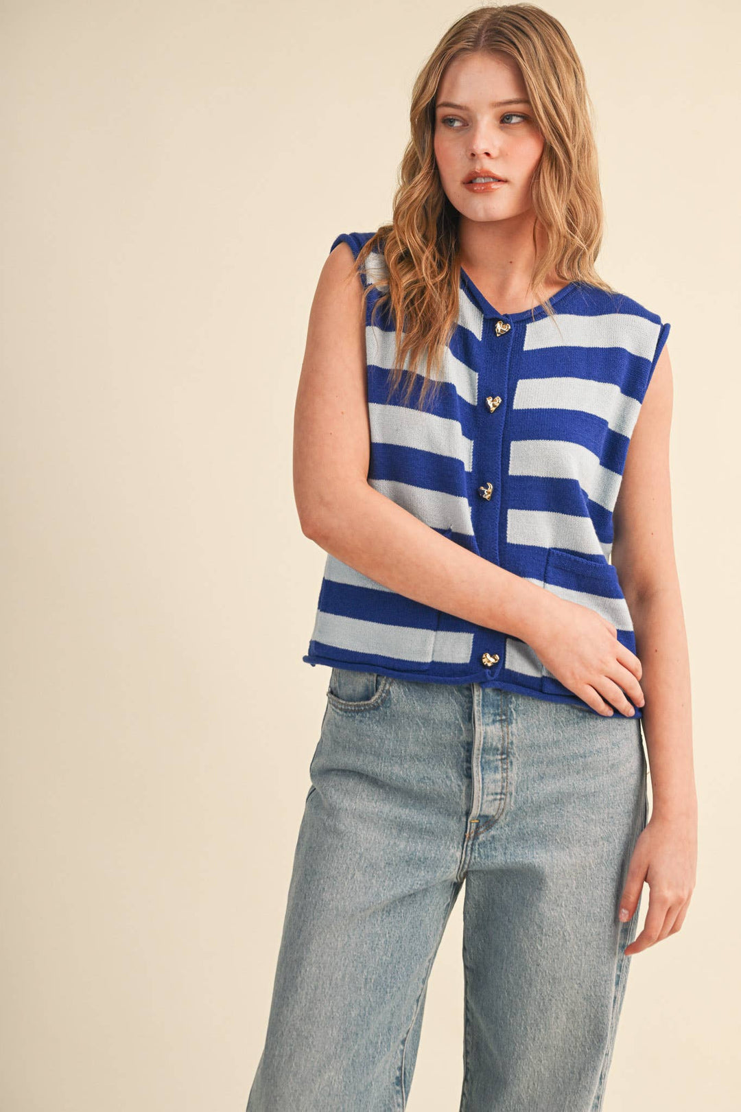 Navy Striped Knit Sweater Vest