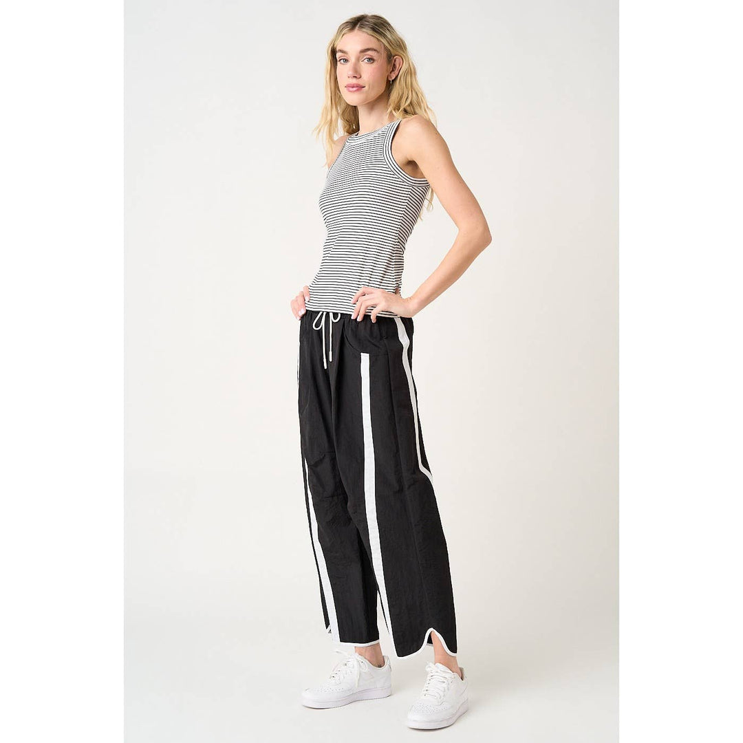 Black Stripe Barrel Leg Pants