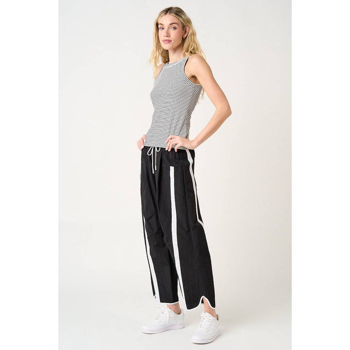 Black Stripe Barrel Leg Pants