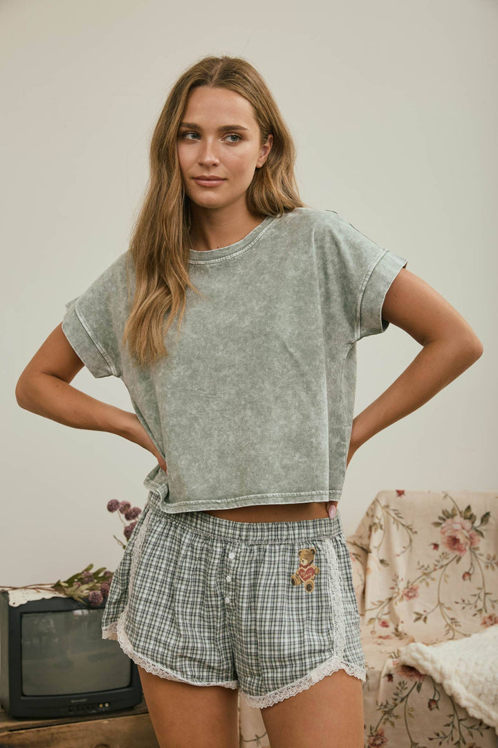 Olive Washed Boxy Knit Top