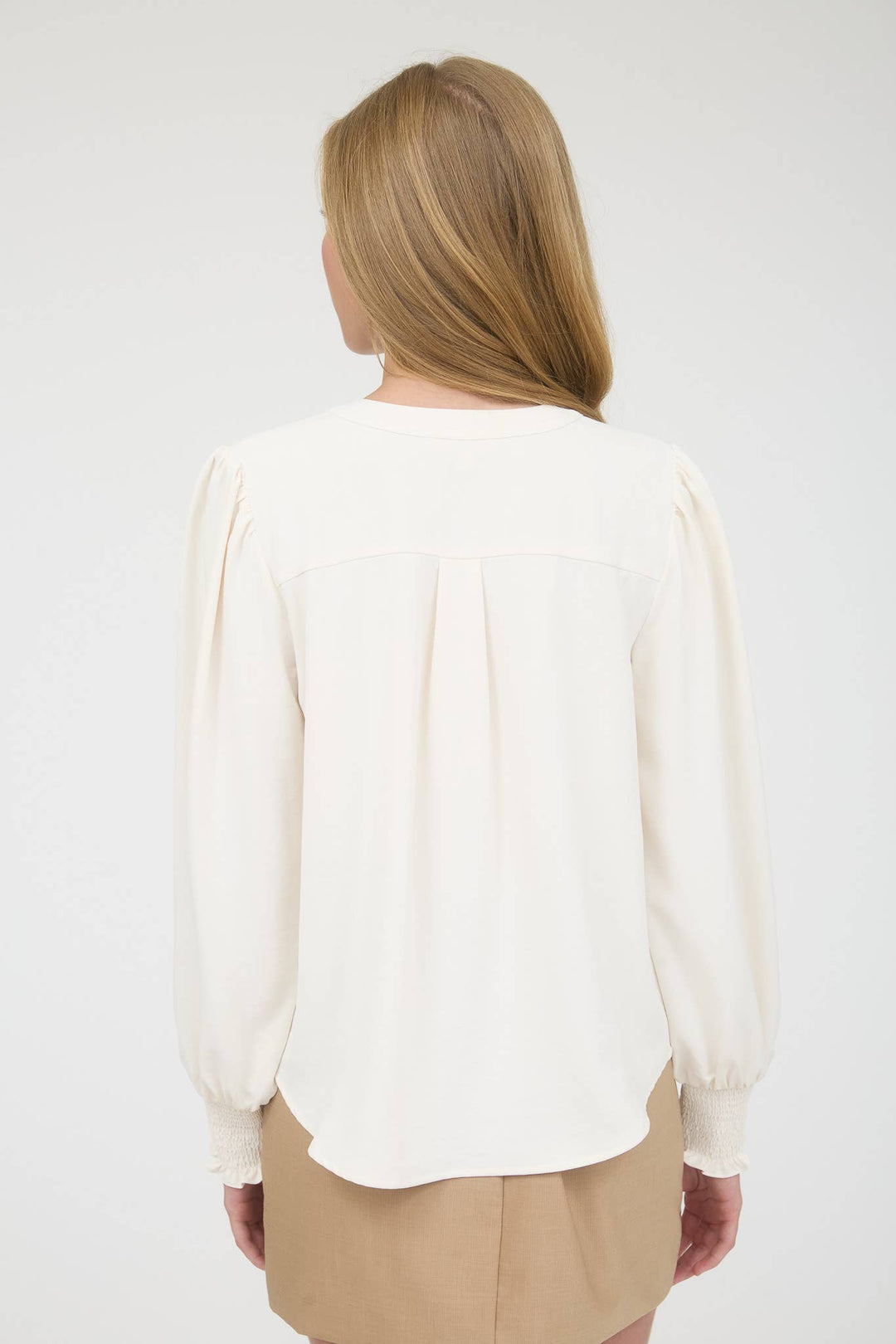 Cream Necktie Long Sleeve Top