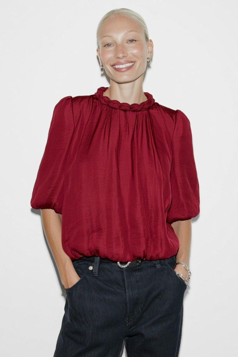 Crimson Red Accent Neck Blouse