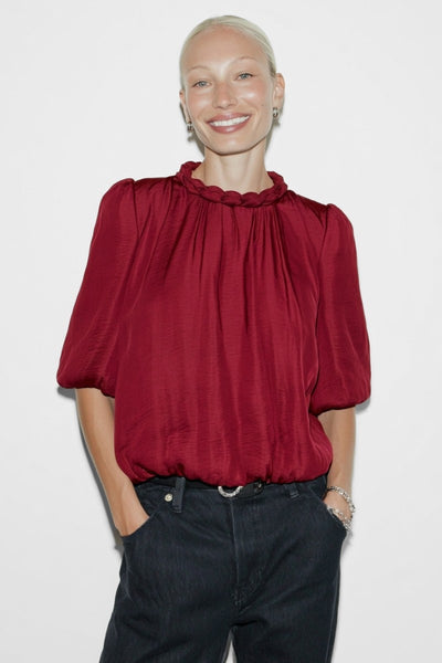 Crimson Red Accent Neck Blouse