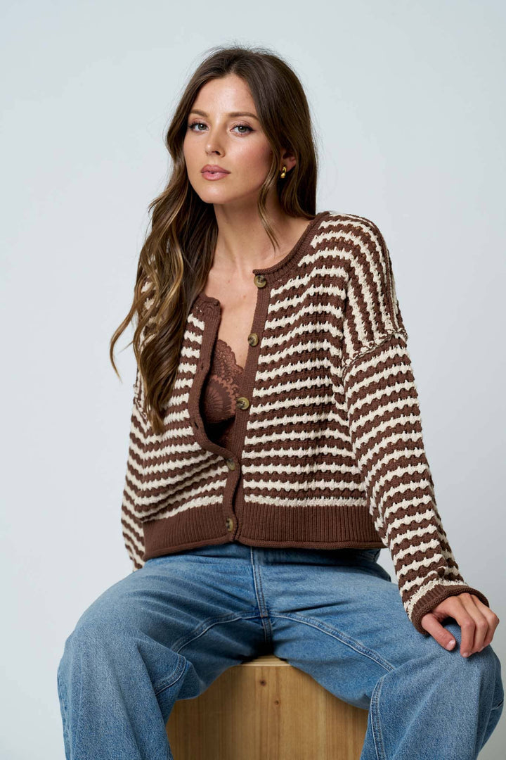 Brown Stripe Crochet Cardigan