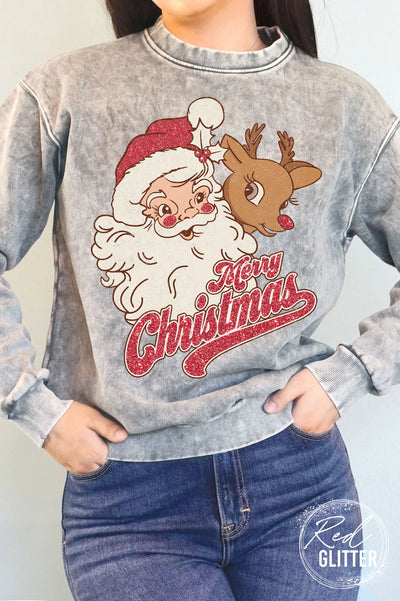 Grey Santa & Rudolph Graphic Sweatshirt