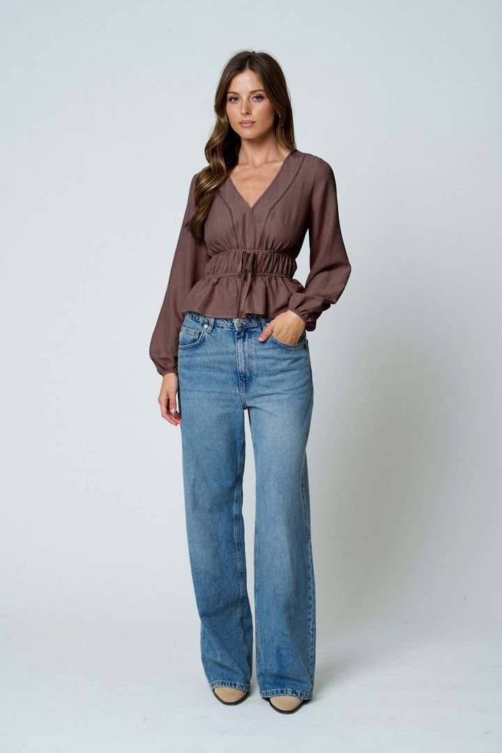 Chocolate Lace Ruffle Hem Top