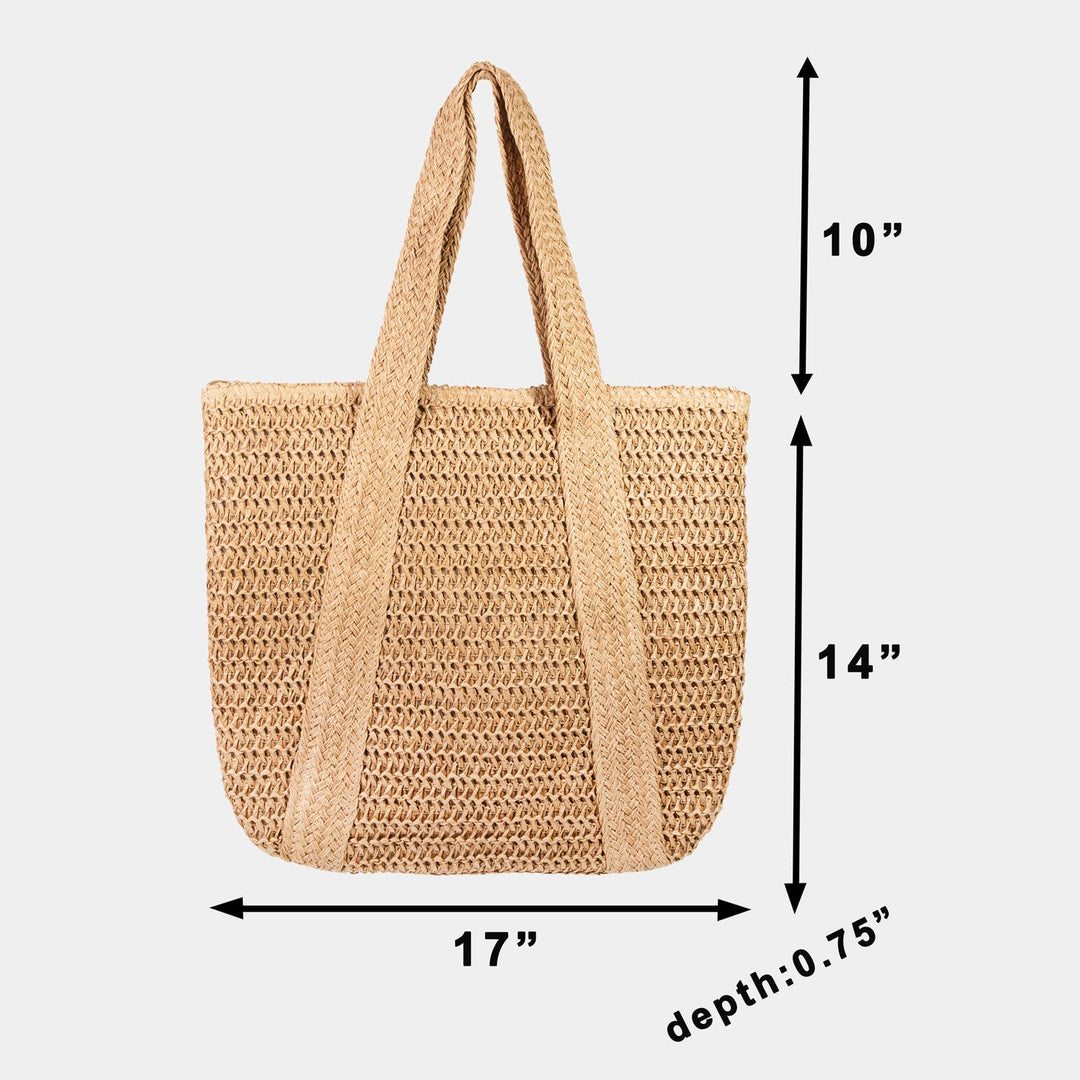Khaki Straw Knit Tote Bag
