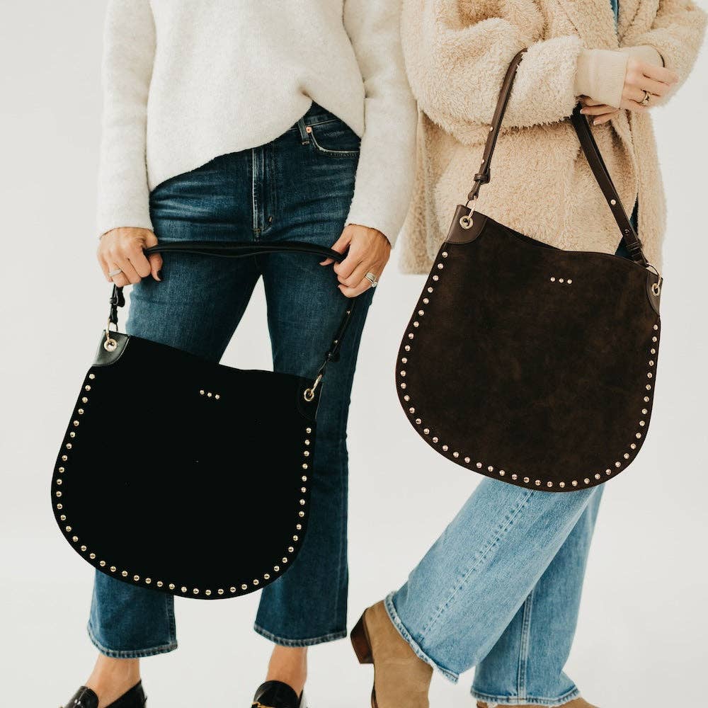 Rosalie Rivet Suede Hobo Bag : Black