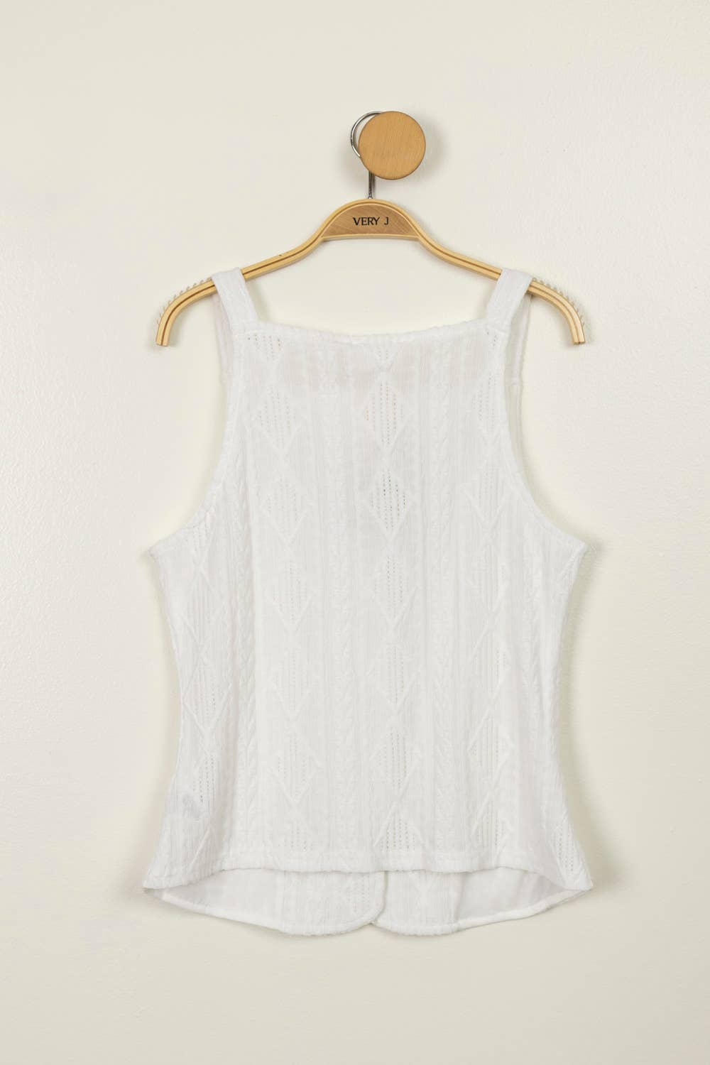 White Textured Sleeveless Button Down Top