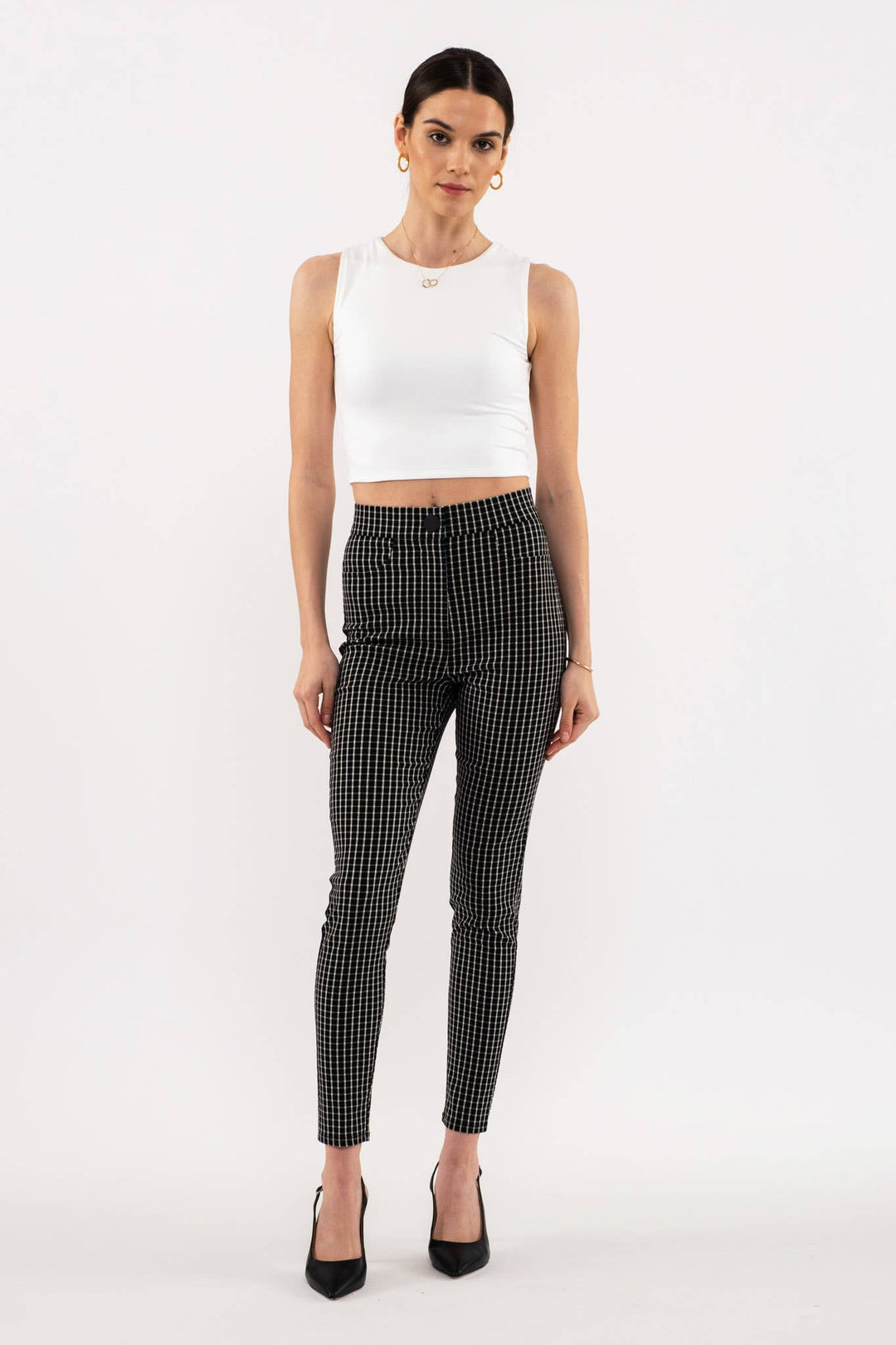 Black Checkered Straight Leg Pants