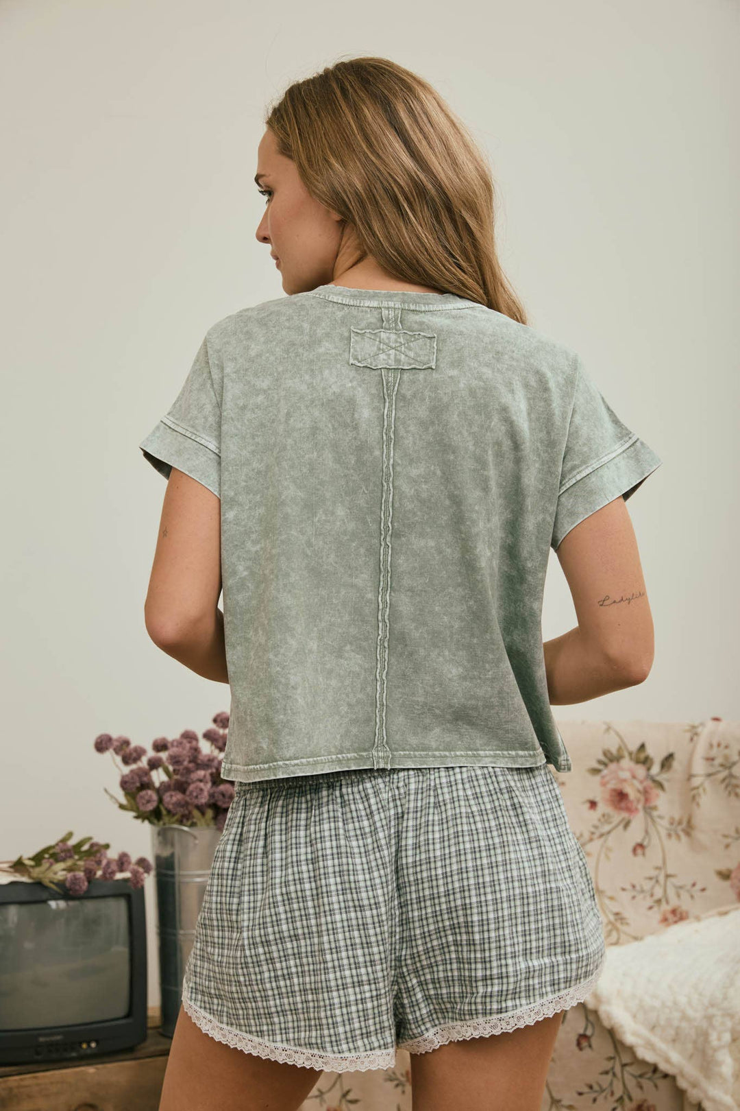 Olive Washed Boxy Knit Top