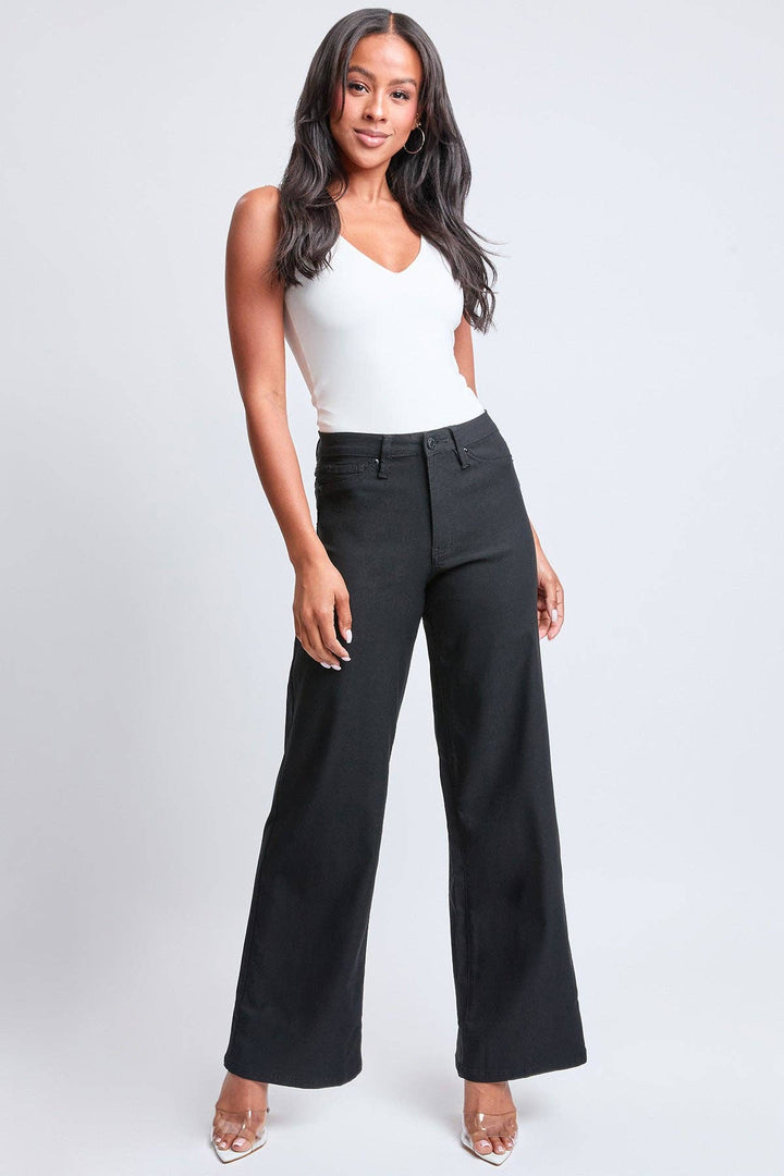 Black High Rise Hyperstretch Wide Leg Jeans